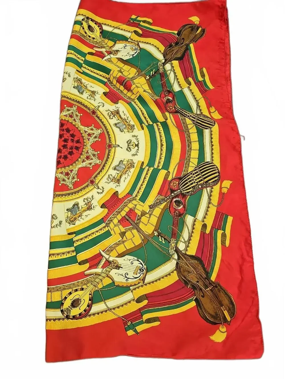 Vintage music art string instruments scarf 31 in square. Beautiful Vibrant Color